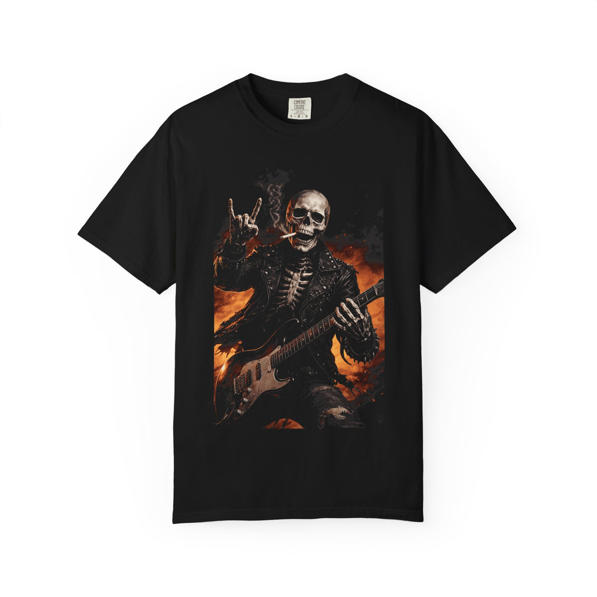 Skeleton Rock Guitarist Flames T-Shirt