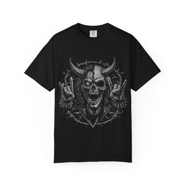Demon Skull Rock T-Shirt — Heavy Metal Horns Graphic Tee